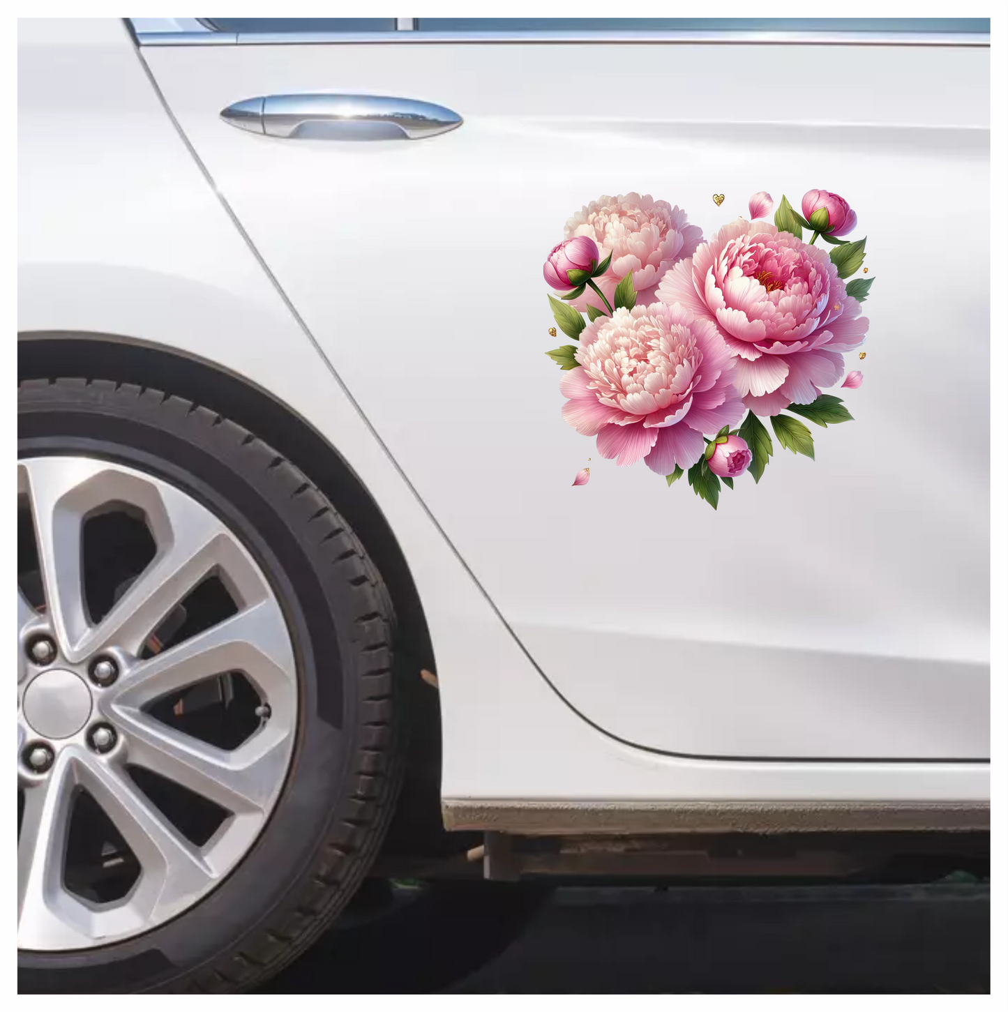 Pink Flowers Green Leaves Vinyl Sticker Decal