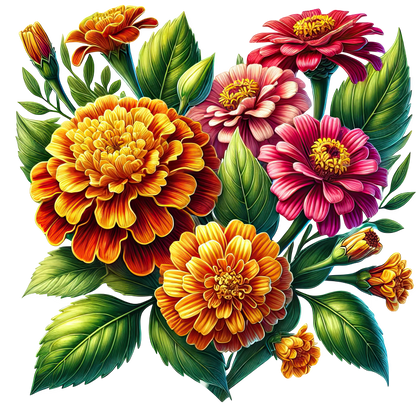 Flowers Orange Pink Green Leaves Vinyl Sticker Decal
