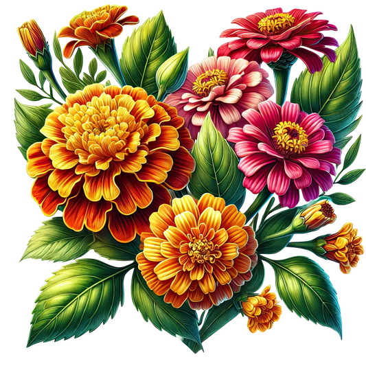 Flowers Orange Pink Green Leaves Vinyl Sticker Decal