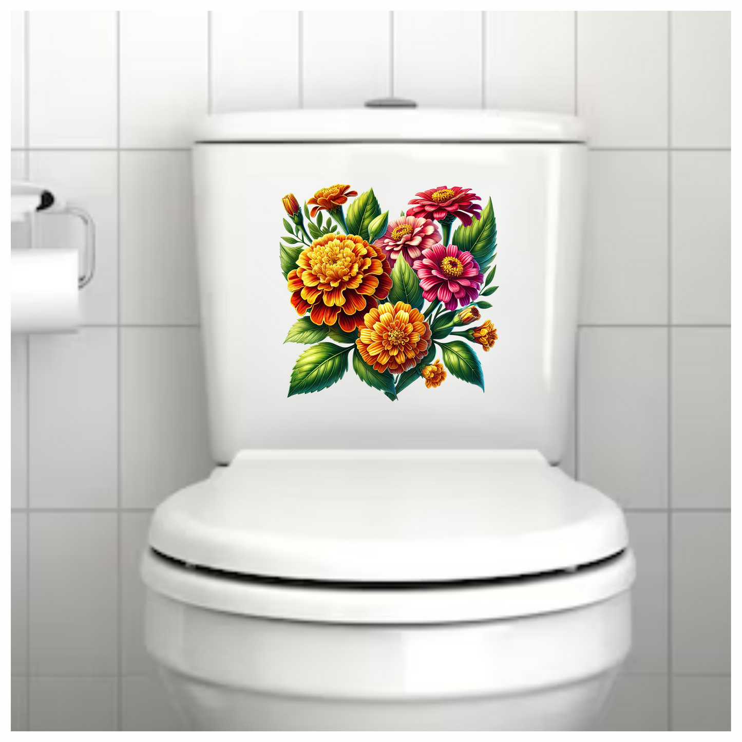 Flowers Orange Pink Green Leaves Vinyl Sticker Decal