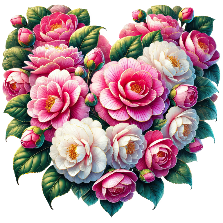 Pink Flowers Green Leaves Heart Shape Vinyl Sticker Decal