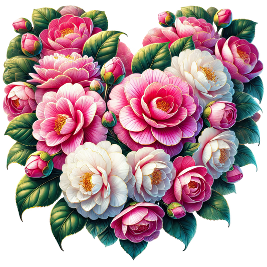 Pink Flowers Green Leaves Heart Shape Vinyl Sticker Decal
