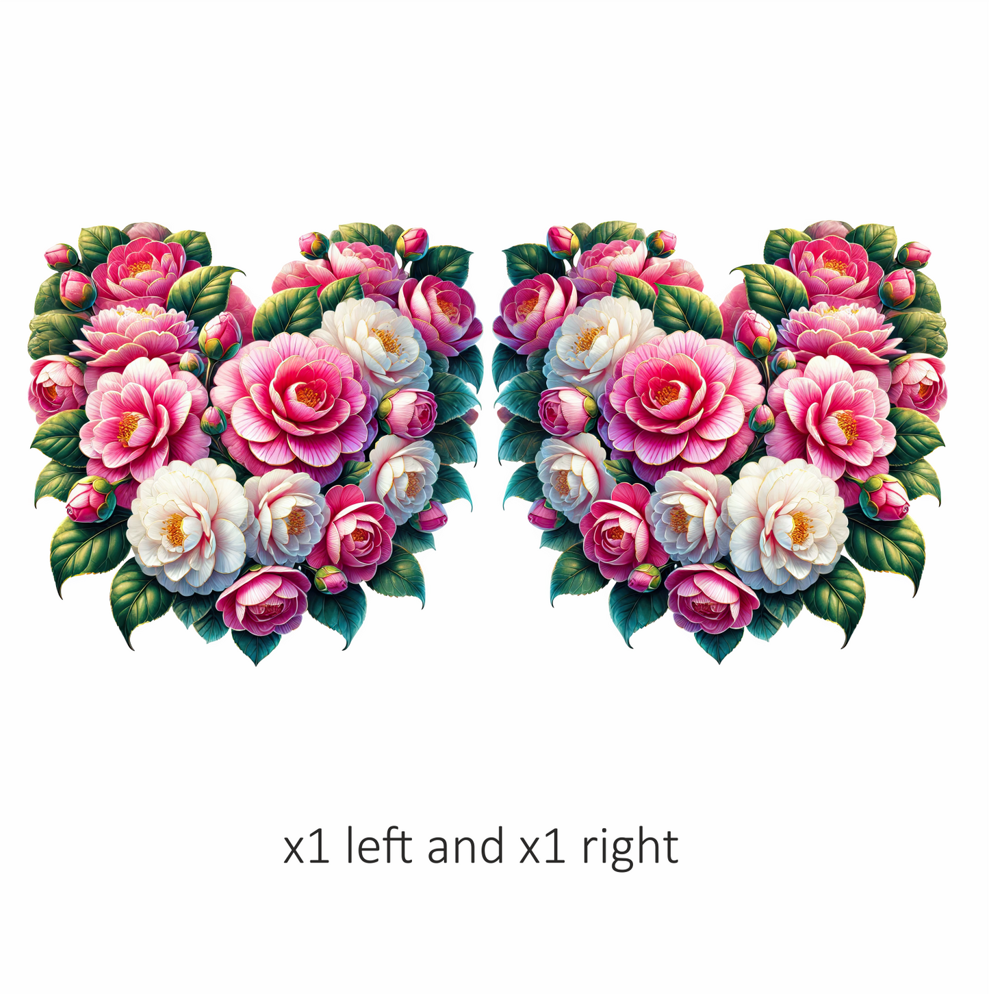 Pink Flowers Green Leaves Heart Shape Vinyl Sticker Decal