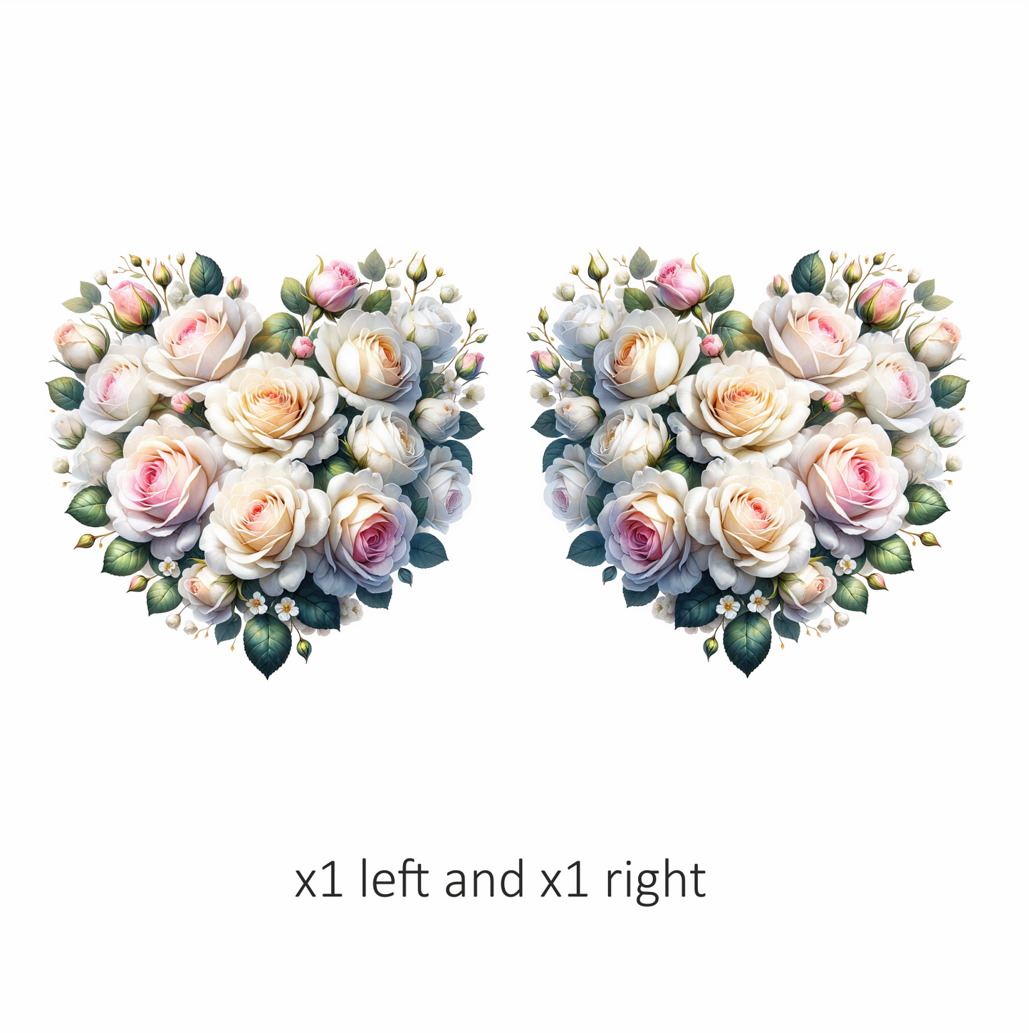 White Roses Pink Leaves Heart Shape Vinyl Sticker Decal