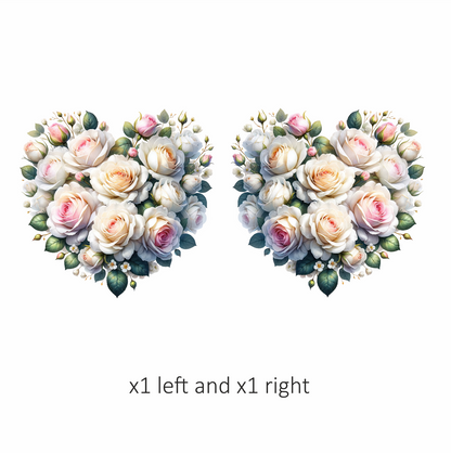 White Roses Pink Leaves Heart Shape Vinyl Sticker Decal