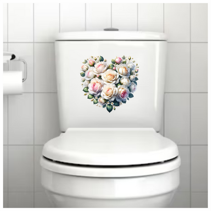 White Roses Pink Leaves Heart Shape Vinyl Sticker Decal