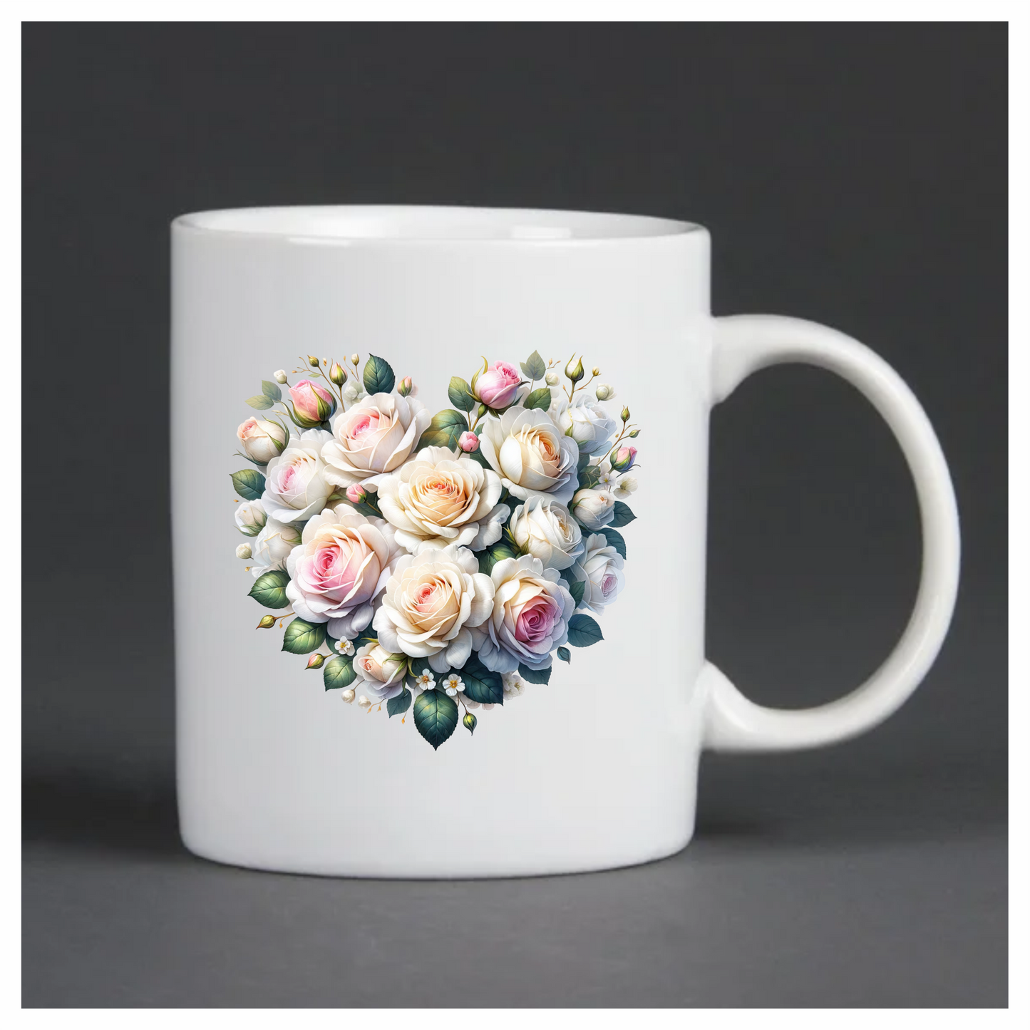 White Roses Pink Leaves Heart Shape Vinyl Sticker Decal