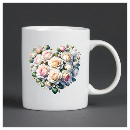 White Roses Pink Leaves Heart Shape Vinyl Sticker Decal