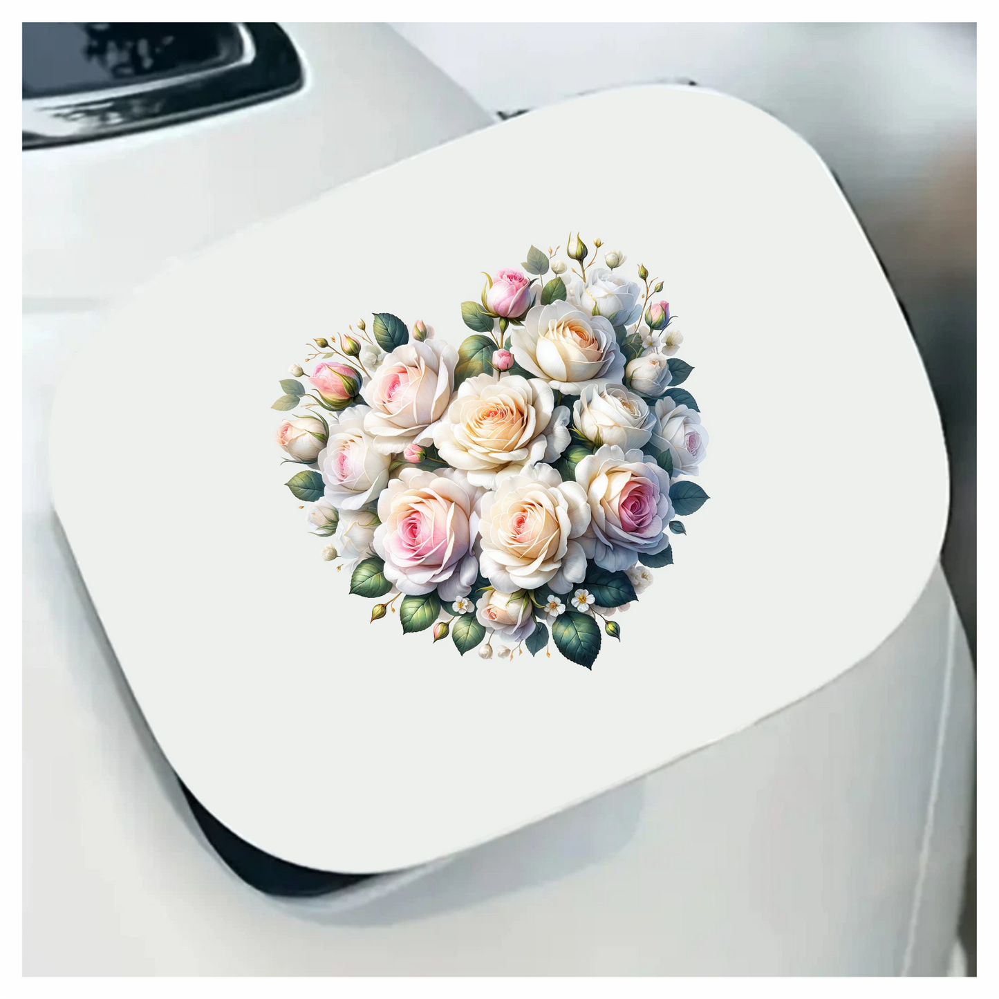 White Roses Pink Leaves Heart Shape Vinyl Sticker Decal
