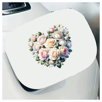 White Roses Pink Leaves Heart Shape Vinyl Sticker Decal