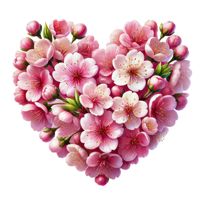 Pink Flowers Heart Shape Nature Vinyl Sticker Decal