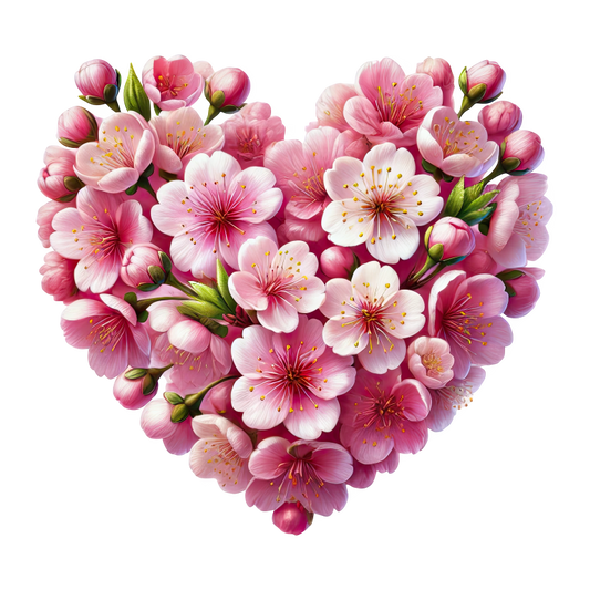 Pink Flowers Heart Shape Nature Vinyl Sticker Decal