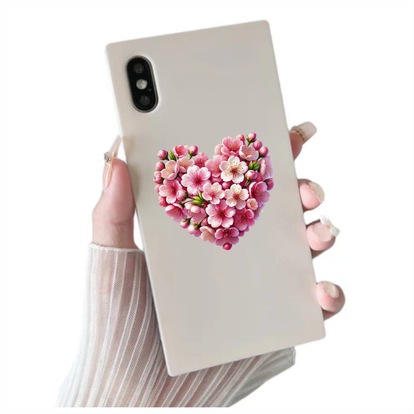 Pink Flowers Heart Shape Nature Vinyl Sticker Decal