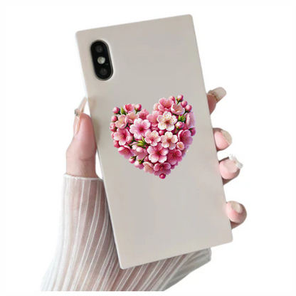 Pink Flowers Heart Shape Nature Vinyl Sticker Decal