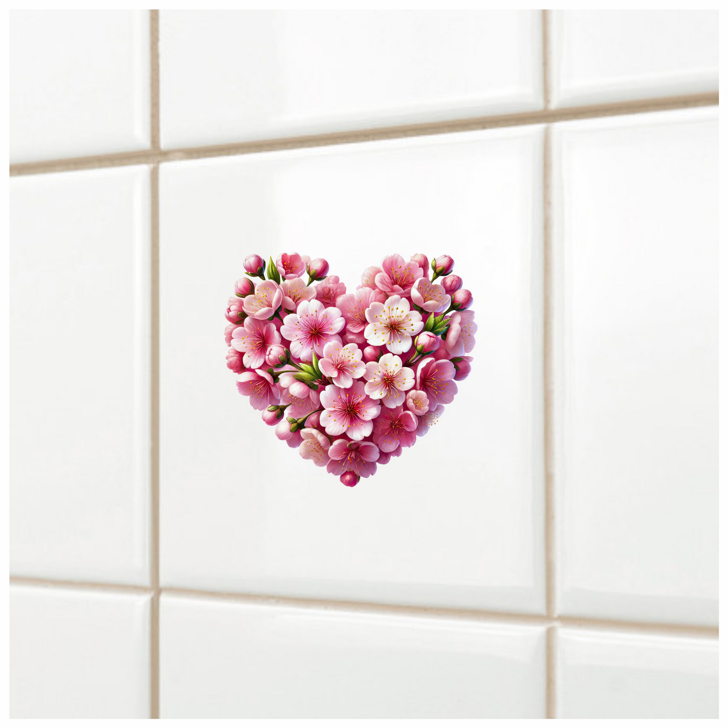 Pink Flowers Heart Shape Nature Vinyl Sticker Decal