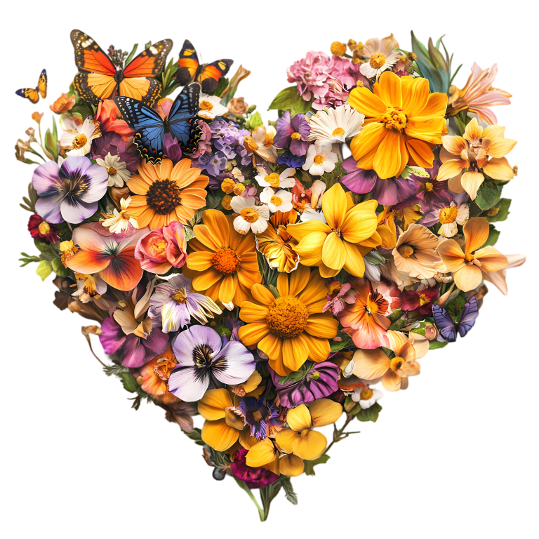Yellow Flowers Butterflies Green Leaves Heart Vinyl Sticker Decal