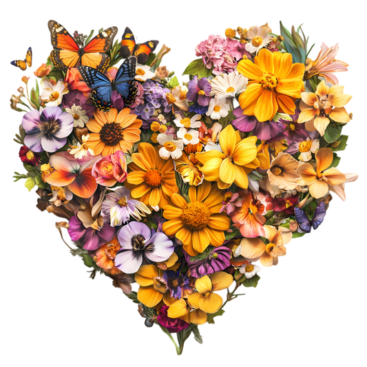 Yellow Flowers Butterflies Green Leaves Heart Vinyl Sticker Decal