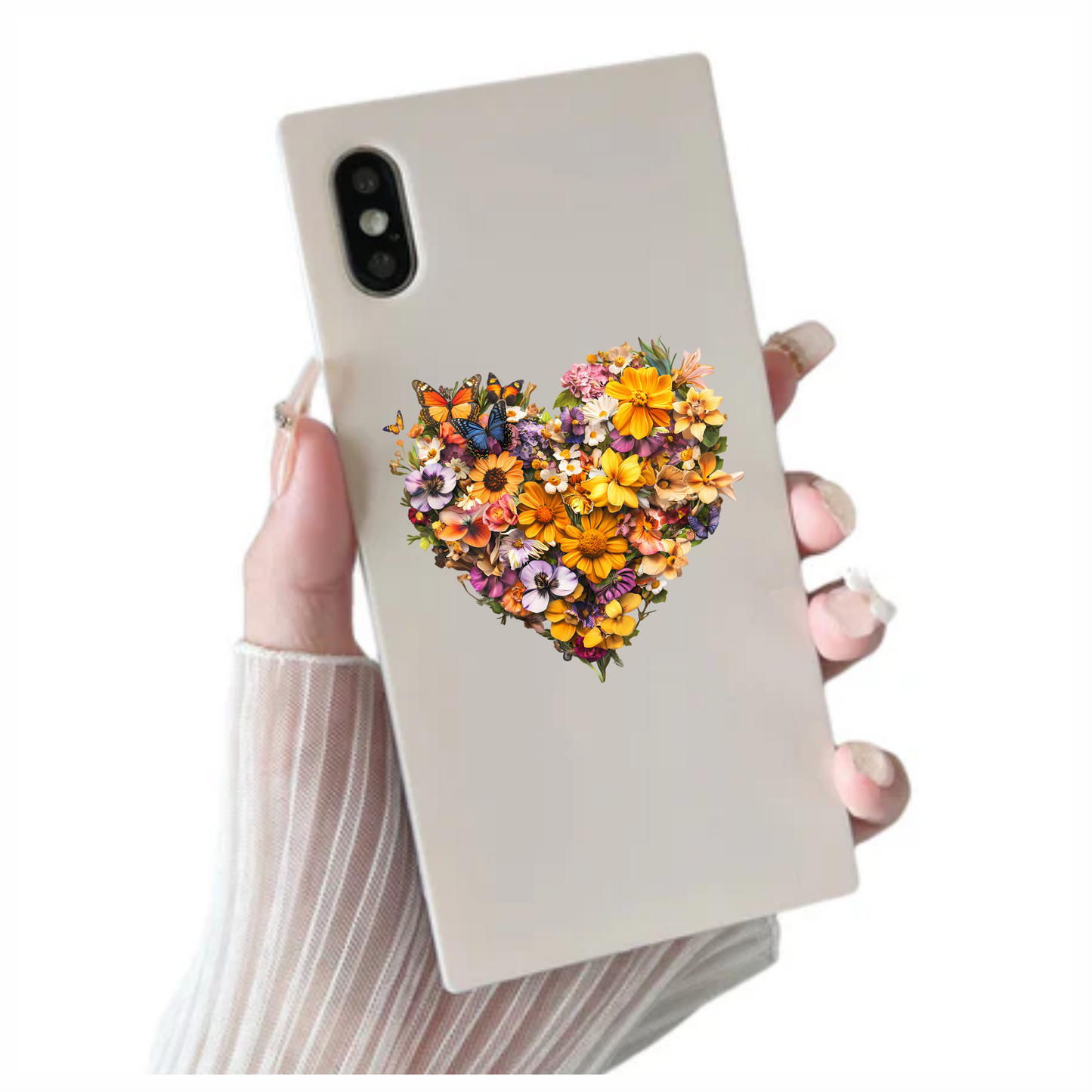 Yellow Flowers Butterflies Green Leaves Heart Vinyl Sticker Decal