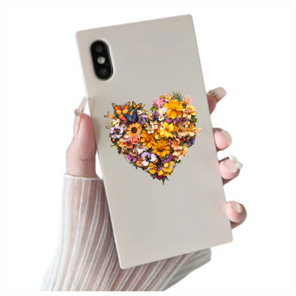 Yellow Flowers Butterflies Green Leaves Heart Vinyl Sticker Decal