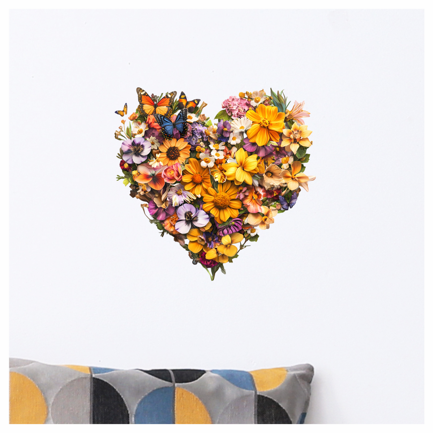 Yellow Flowers Butterflies Green Leaves Heart Vinyl Sticker Decal