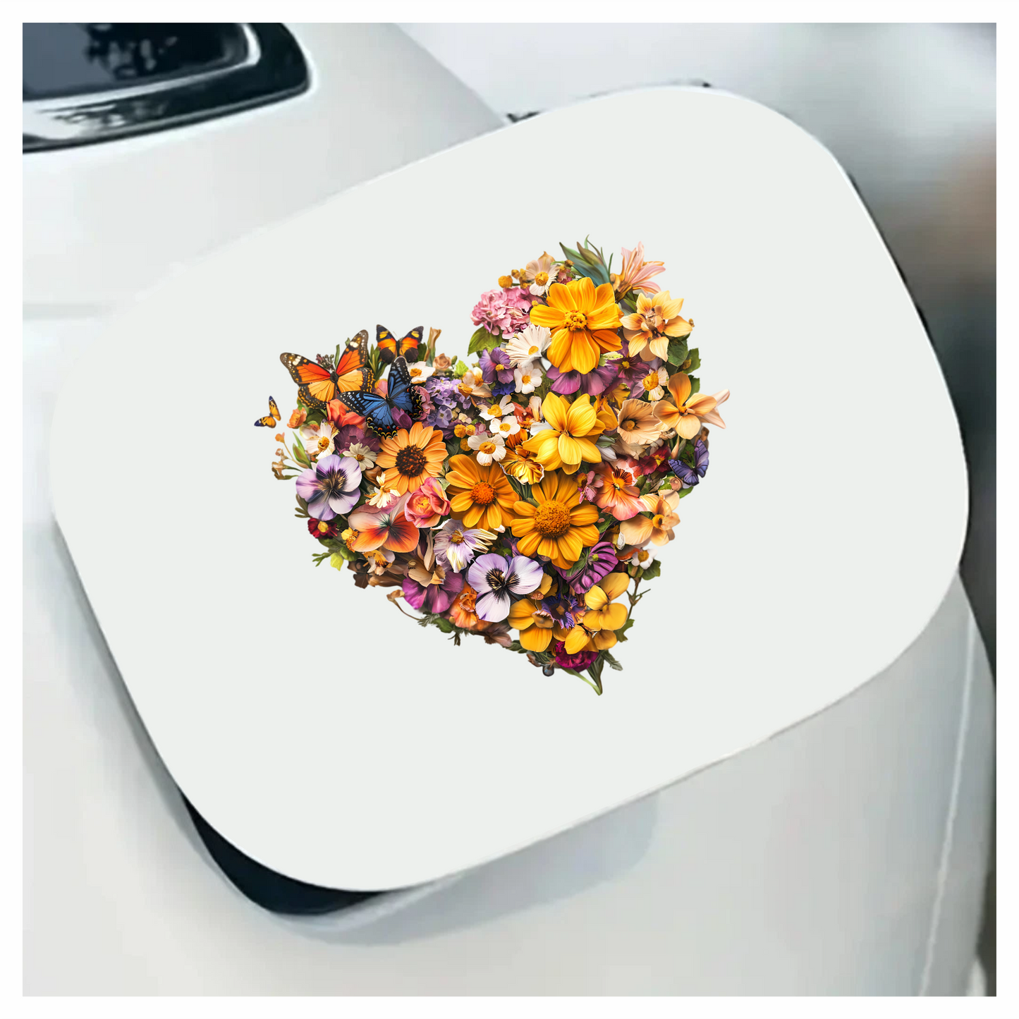 Yellow Flowers Butterflies Green Leaves Heart Vinyl Sticker Decal