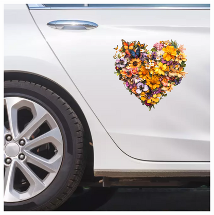 Yellow Flowers Butterflies Green Leaves Heart Vinyl Sticker Decal