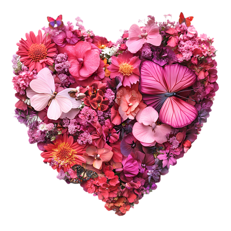 Pink Flowers Butterflies Heart Shape Nature Vinyl Sticker Decal