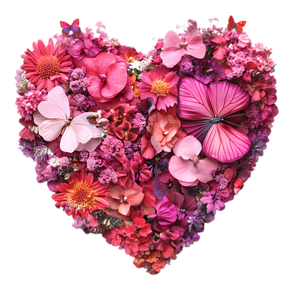 Pink Flowers Butterflies Heart Shape Nature Vinyl Sticker Decal