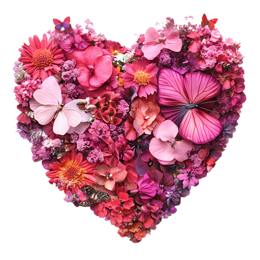 Pink Flowers Butterflies Heart Shape Nature Vinyl Sticker Decal