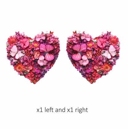Pink Flowers Butterflies Heart Shape Nature Vinyl Sticker Decal