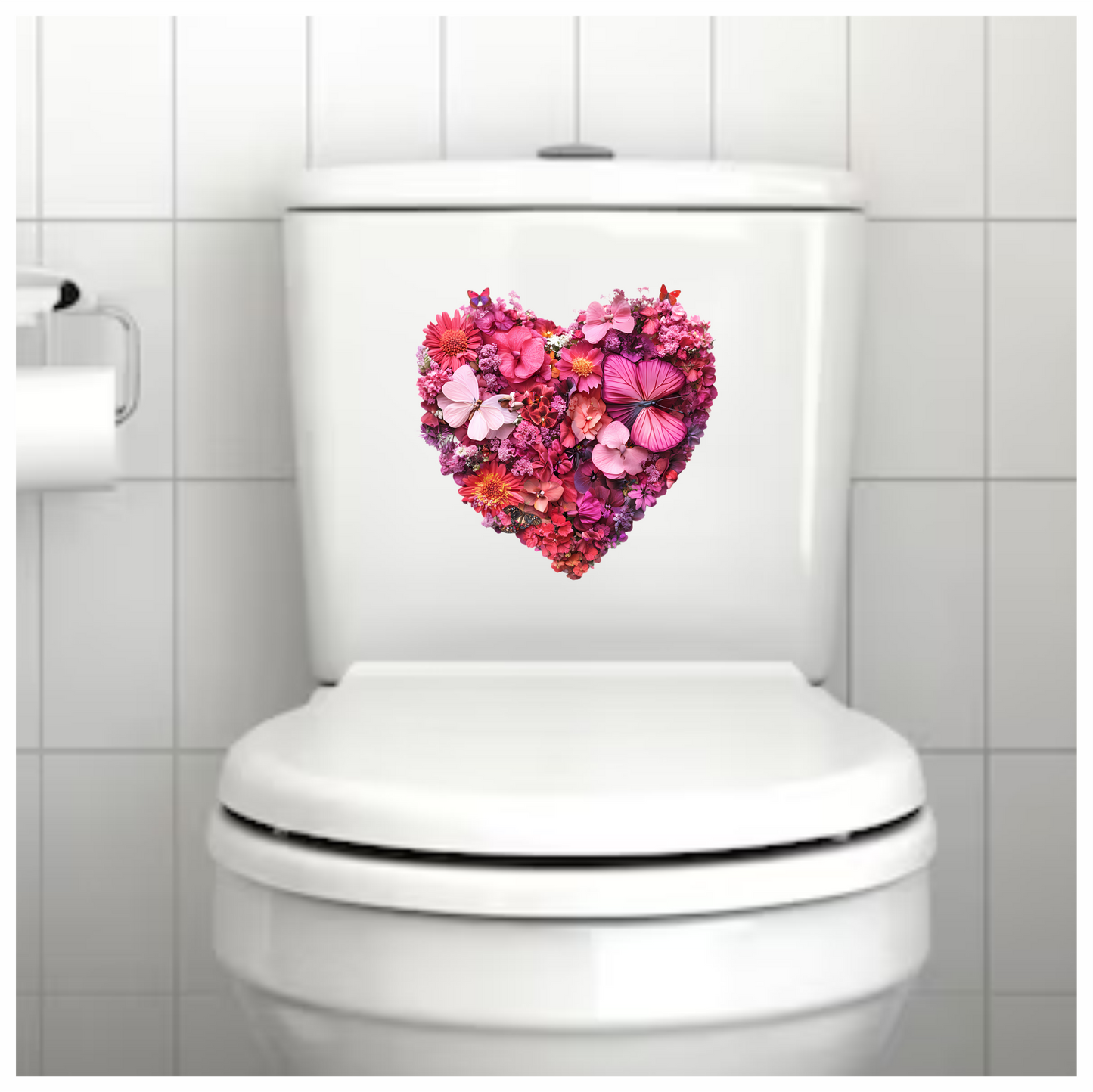 Pink Flowers Butterflies Heart Shape Nature Vinyl Sticker Decal