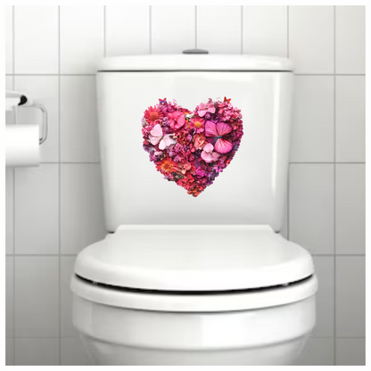 Pink Flowers Butterflies Heart Shape Nature Vinyl Sticker Decal