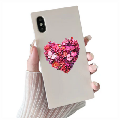 Pink Flowers Butterflies Heart Shape Nature Vinyl Sticker Decal