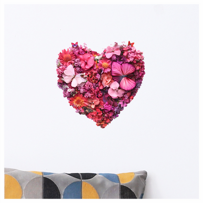 Pink Flowers Butterflies Heart Shape Nature Vinyl Sticker Decal
