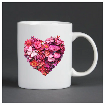 Pink Flowers Butterflies Heart Shape Nature Vinyl Sticker Decal