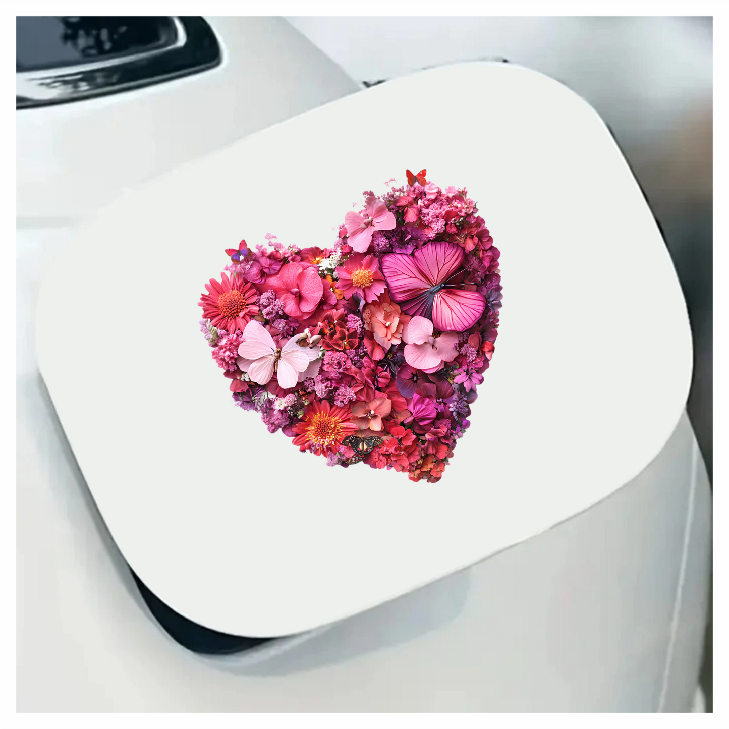 Pink Flowers Butterflies Heart Shape Nature Vinyl Sticker Decal
