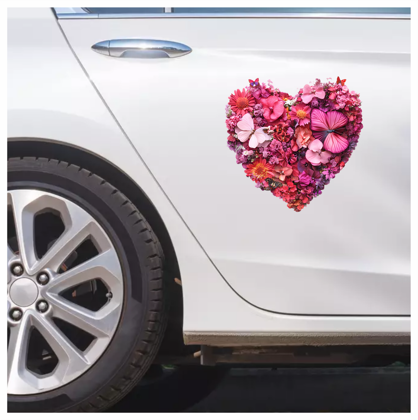 Pink Flowers Butterflies Heart Shape Nature Vinyl Sticker Decal