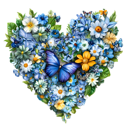 Blue Flowers Butterfly Heart Nature Vinyl Sticker Decal