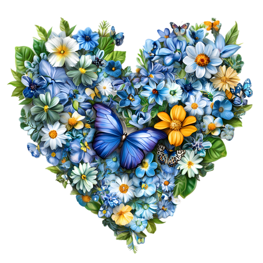 Blue Flowers Butterfly Heart Nature Vinyl Sticker Decal