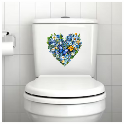 Blue Flowers Butterfly Heart Nature Vinyl Sticker Decal