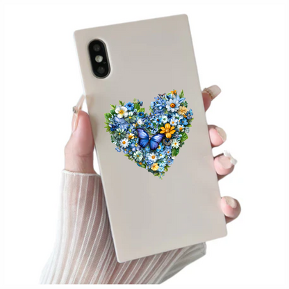 Blue Flowers Butterfly Heart Nature Vinyl Sticker Decal