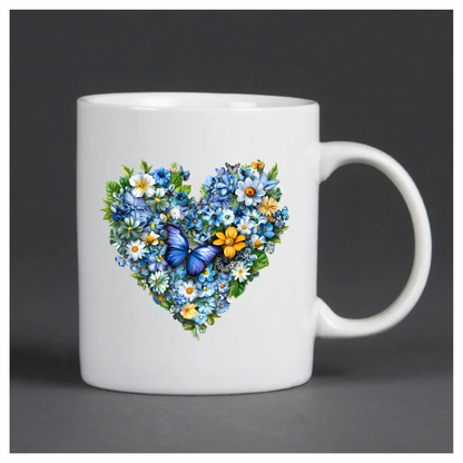 Blue Flowers Butterfly Heart Nature Vinyl Sticker Decal