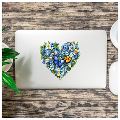 Blue Flowers Butterfly Heart Nature Vinyl Sticker Decal