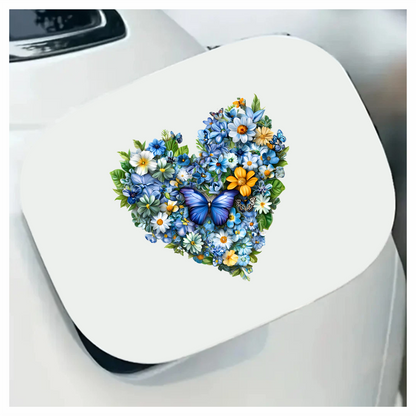 Blue Flowers Butterfly Heart Nature Vinyl Sticker Decal