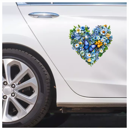 Blue Flowers Butterfly Heart Nature Vinyl Sticker Decal