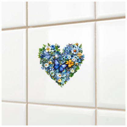 Blue Flowers Butterfly Heart Nature Vinyl Sticker Decal