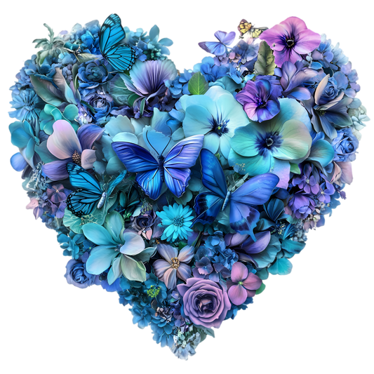 Blue Flowers Butterflies Heart Shape Nature Vinyl Sticker Decal