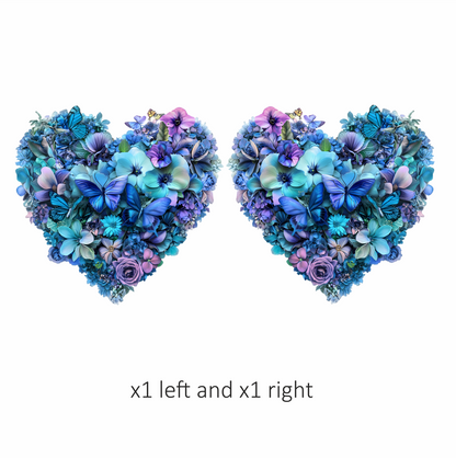 Blue Flowers Butterflies Heart Shape Nature Vinyl Sticker Decal