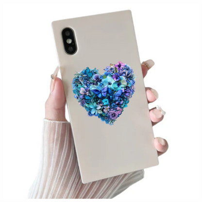 Blue Flowers Butterflies Heart Shape Nature Vinyl Sticker Decal