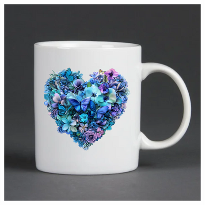 Blue Flowers Butterflies Heart Shape Nature Vinyl Sticker Decal